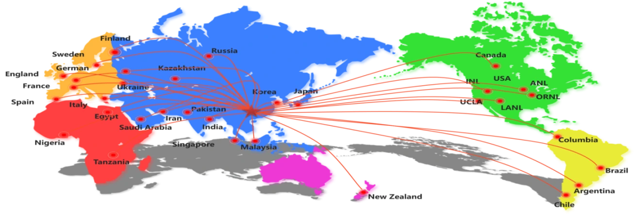 World map with lines from China to user countries across Europe, Asia, Africa, the Americas and Oceania